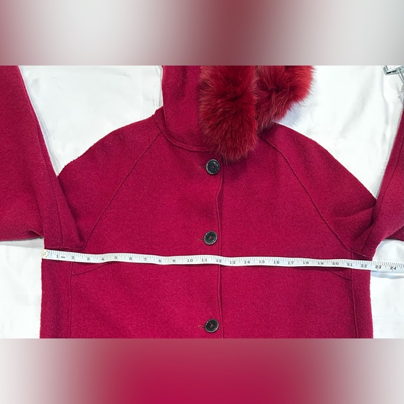 Eleventy 100% Red Wool Coat with Fox Fur Trim Hoodie (detachable) Women Sz8 - Picture 6 of 16
